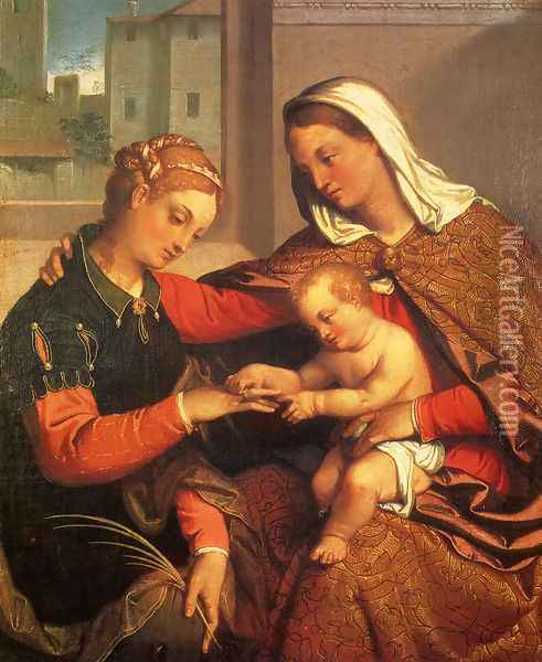 The Mystic Marriage Of St. Catherine Oil Painting - Giovanni Battista Moroni