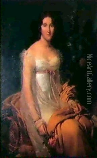 Portrait De La Femme Du General Pauchez Oil Painting - Jean Sebastien Rouillard