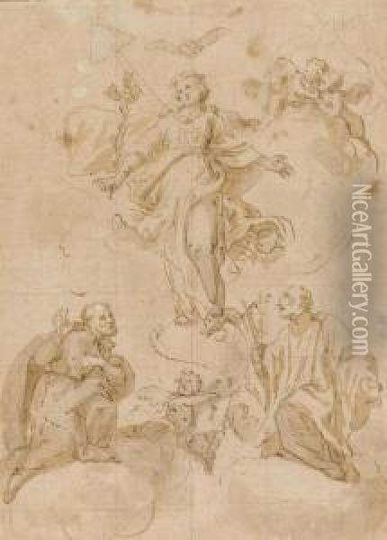Maria Immaculata Surrounded By Ignatius Of Loyola And Francisxavier Oil Painting - Aegidius Sadeler or Saedeler