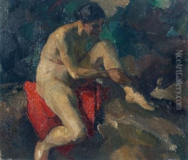 Sitzender Weiblicher Akt Oil Painting - Emanuel Hegenbarth