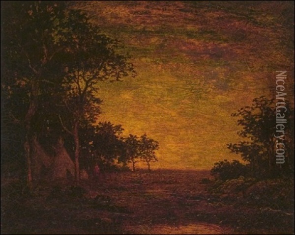 Sunset And Indian Encampment Oil Painting - Ralph Albert Blakelock