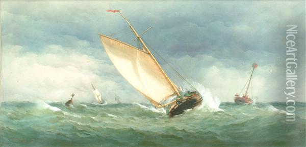 Approaching Stormwith The Gull Lighthouse Boat In The Distance Oil Painting - Taylor Charles