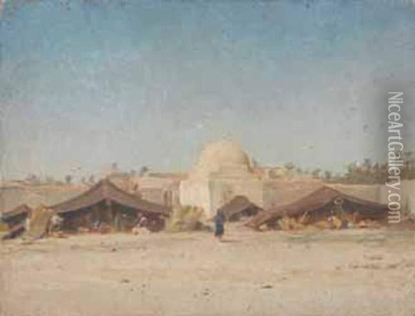 Campement Devant Une Ville Arabe Oil Painting - Jules Daubeil