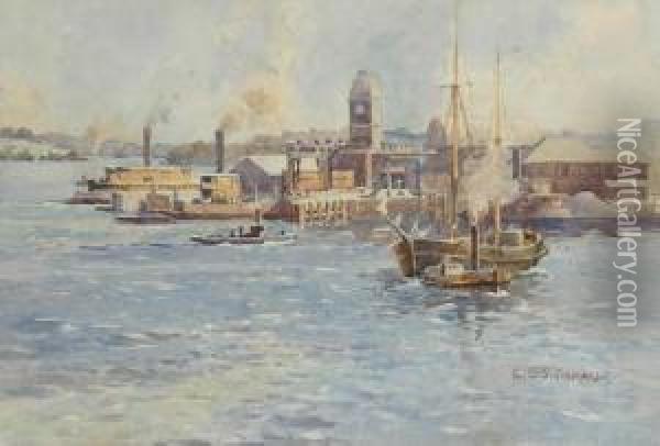 North Sydney Wharf Oil Painting - Charles Ephraim S. Tindall