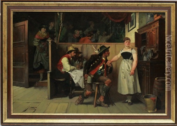 Der Aufdringliche Verehrer In Einem Wirtshaus Oil Painting - Jacobus Leisten