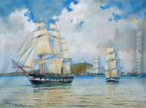 Bloqueo De Montevideo Por El Almirante Brown Oil Painting - Roberto Castellanos Mane