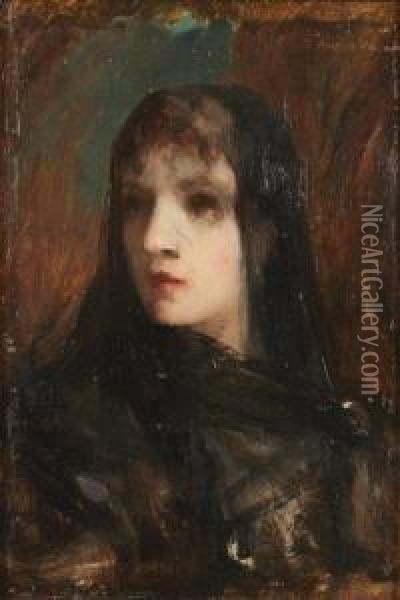 Jeune Femme Au Voile Noir Oil Painting - Albert Pierre Rene Maignan