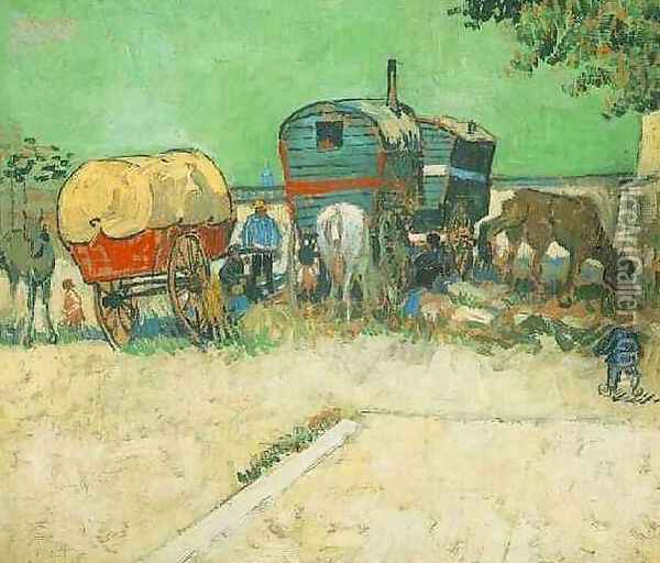 Encampment Of Gypsies With Caravans Oil Painting - Vincent Van Gogh