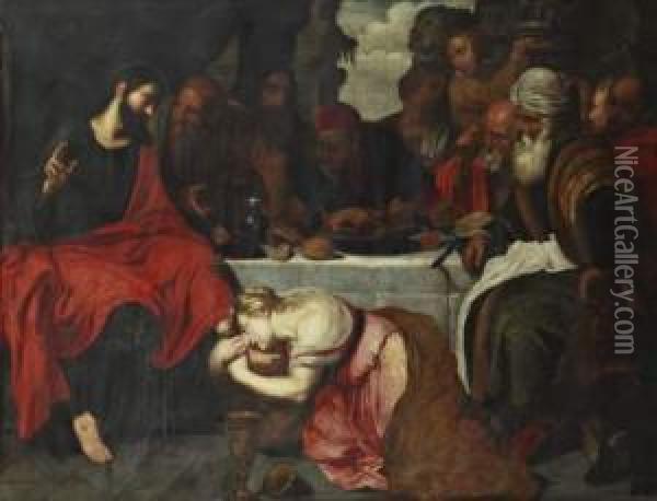 La Madeleine Aux Pieds Du Christ Ou Le Repas Chez Simon Oil Painting - Arthus Wolfort