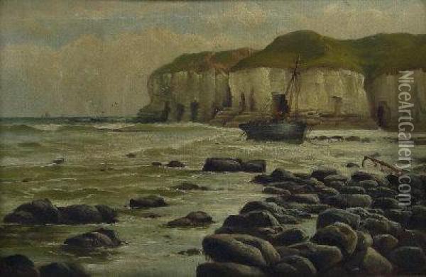 Cliffs At Flamborough North Landing Oil Painting - John Francis Bland