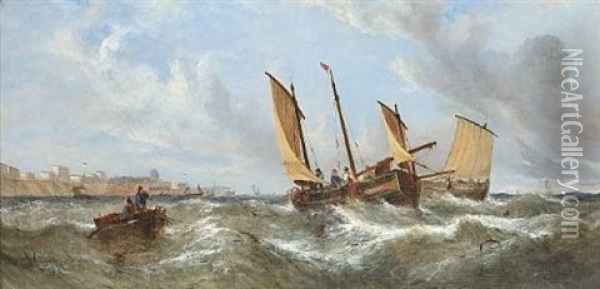 Fishing Boats Off Broadstairs Oil Painting - William Callcott Knell