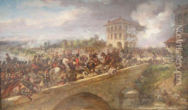 Le Passage Du Ponte Nuovo A La Bataille Demagenta (24 Juin 1859) Oil Painting - Eugene Charpentier