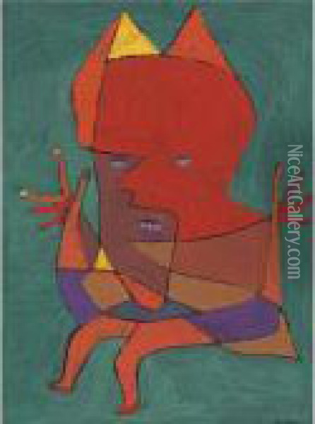 Figurine: Kleiner Furtufel (figurine: Small Fire Devil) Oil Painting - Paul Klee