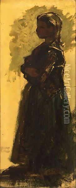 Portrait Of A Girl Standing Oil Painting - Matthijs Maris