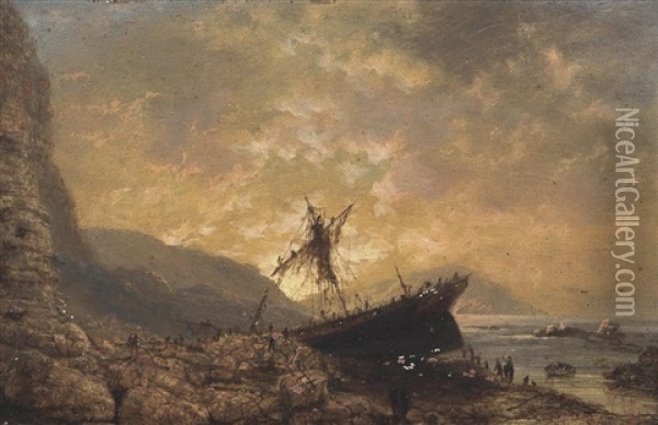 Wreck Off The Coast Oil Painting - Isaac Walter Jenner