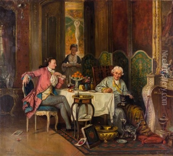 Two Gentlemen At Table Oil Painting - Carl Heinrich Hoff