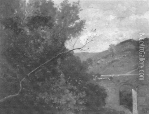 Bewaldete Hugellandschaft Mit Viadukt Oil Painting - Auguste-Bouthillier de Beaumont