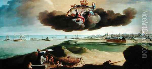 The Town of Dunkirk Presenting the Plan for its Renovation to Louis XV (1710-74) 1758 Oil Painting - Charles Carlier