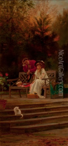 Lovers In A Garden Oil Painting - Marcus Stone