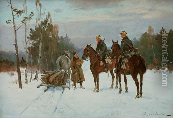 Patrol Zima Oil Painting - Ignacy (Czeslaw Wasilewski) Zygmuntowicz