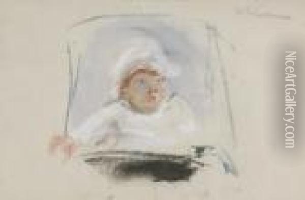 Die Enkelin Des Kunstlers Im Kinderwagen. 1918 Oil Painting - Max Liebermann