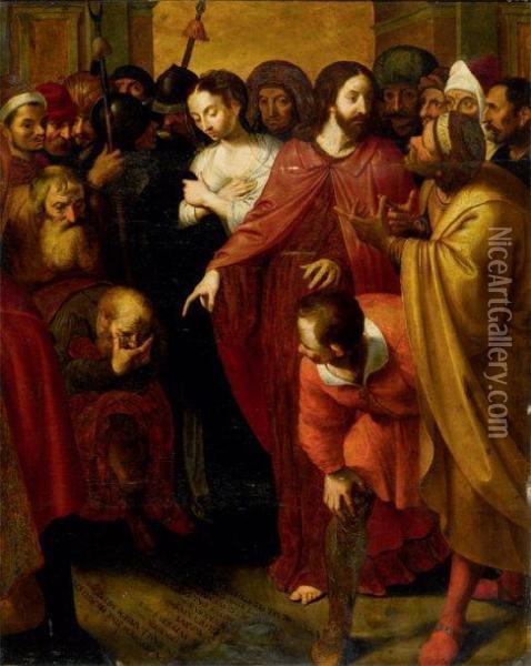 Le Christ Et La Femme Adultere Oil Painting - Ambrosius Francken II