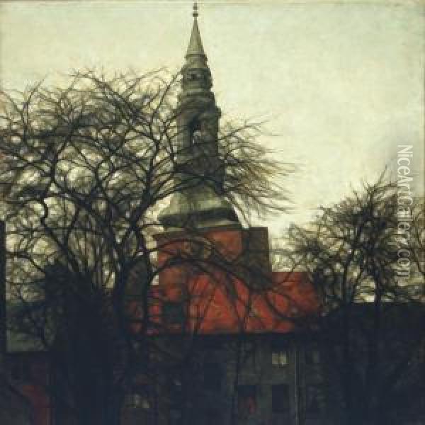 St. Petri Kirkes Spir Oil Painting - Svend Hammershoi