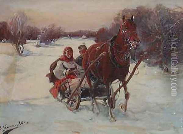 Sledge Ride Oil Painting - J. Konarski