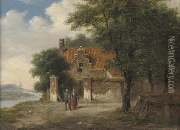 A Conversation On The Way Oil Painting - Bartholomeus Johannes Van Hove