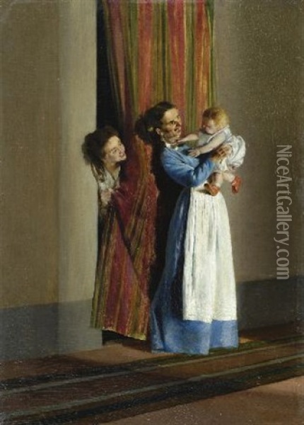 Gioie Materne Oil Painting - Adriano Cecioni