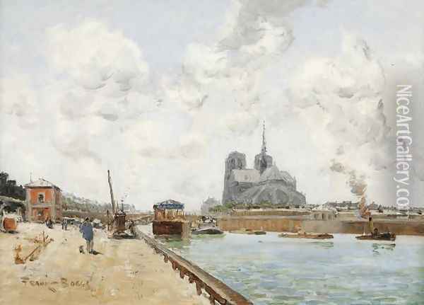 Paris: Les Quais, La Seine et Notre Dame Oil Painting - Frank Myers Boggs