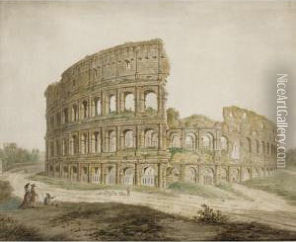 Rome, A View Of The Colosseum Oil Painting - Simone Pomardi