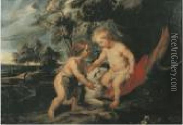 Gesu Bambino E San Giovannino In Un Paesaggio Oil Painting - Peter Paul Rubens