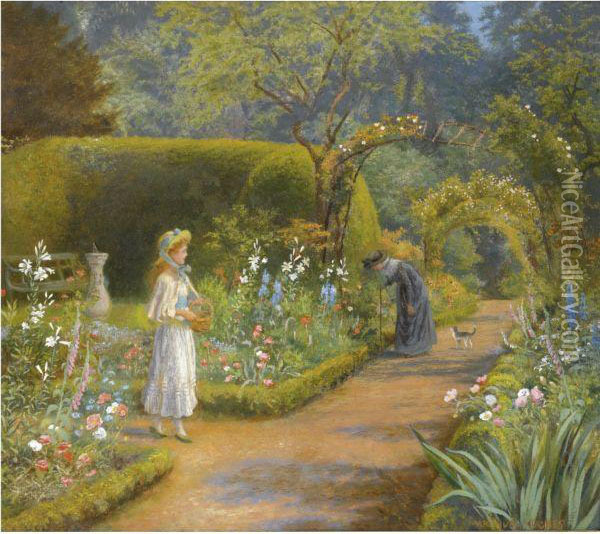 A Visit To Grandmother Oil Painting - Arthur Hughes