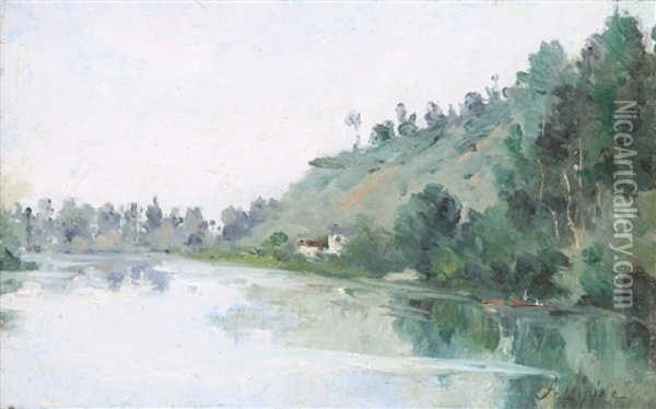 River Scene Oil Painting - Stanislas Lepine
