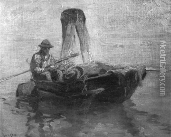 Fischer Am Duckdalben (lagune Von Venedig?) Oil Painting - Julius Friedrich Ludwig Runge