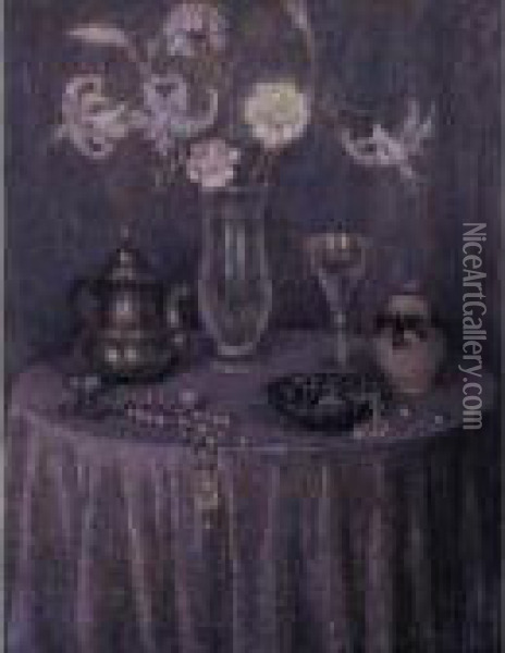 La Table, Harmonie Grise Oil Painting - Henri Eugene Augustin Le Sidaner