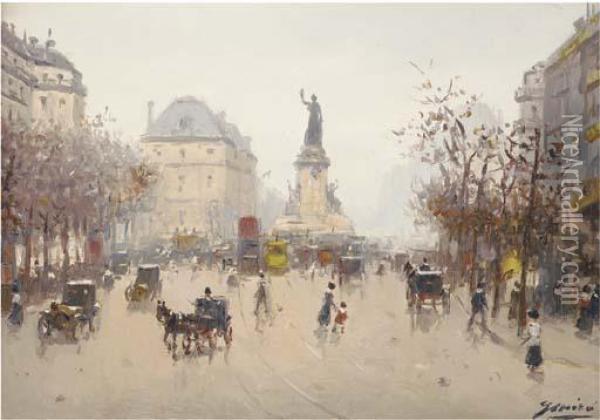 Place De La Republique, Paris Oil Painting - Gaspar Miro Y Lleo