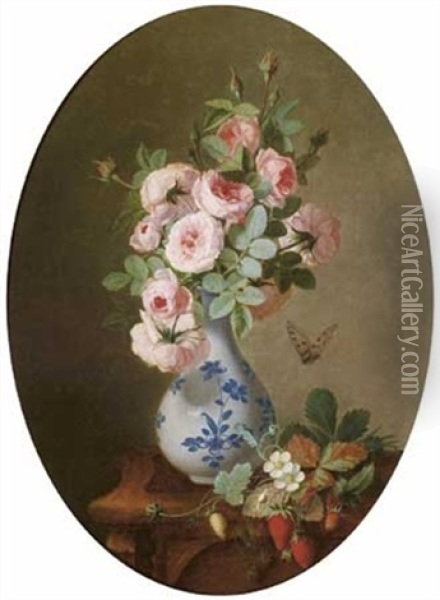 Nature Morte Au Vase De Fleurs Dans Un Ovale Peint Oil Painting - Jean Louis Prevost
