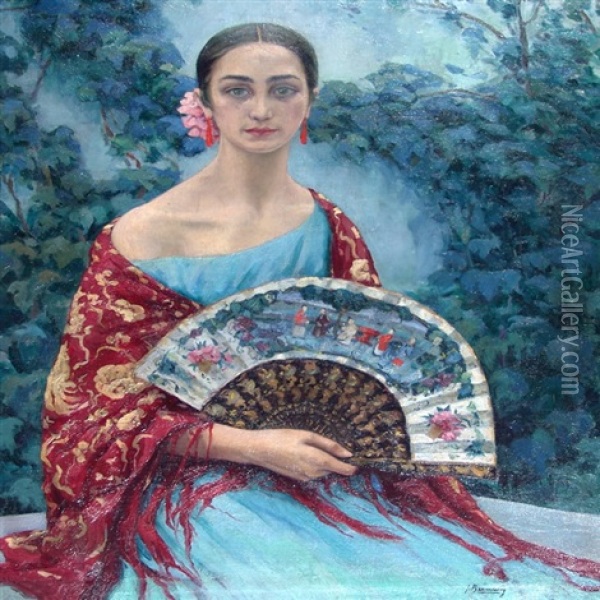 La Dama Del Abanico Oil Painting - Jorge Bermudez