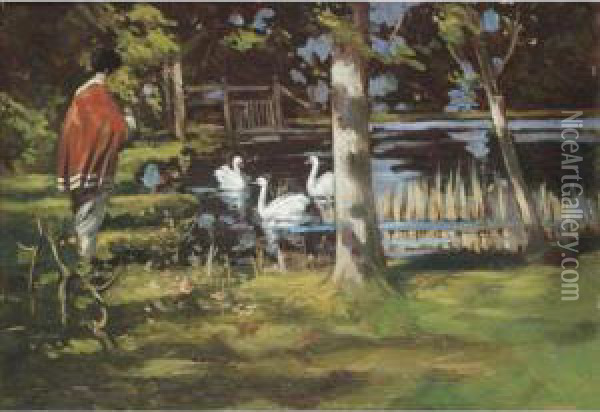 Swan Lake Oil Painting - George Henry