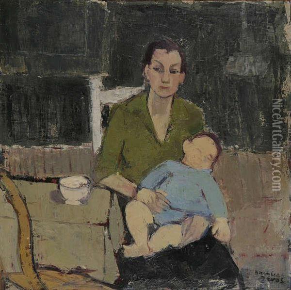 Moeder Met Kind. Oil Painting - Devos Berenice