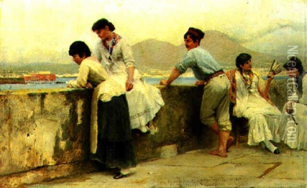 Overlooking The Bay Of Naples Oil Painting - Paul Wilhelm Keller-Reutlingen