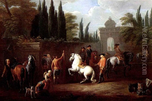 The Riding Academy, Rome Oil Painting - Pieter van Bloemen