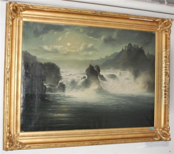 Der Rheinfall Bei Vollmond Oil Painting - Konrad Huebscher