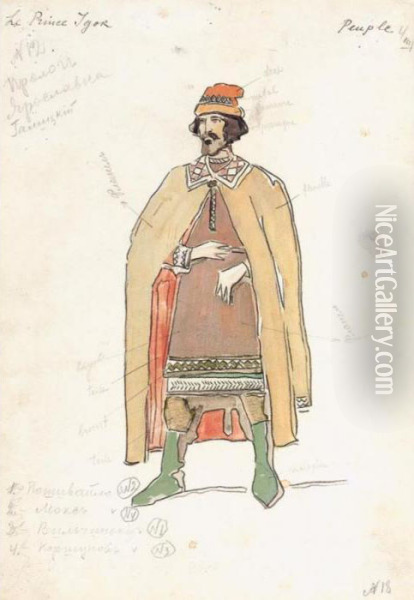 Two Costume Designs: Design For A
 Peasant From Prince Igor & Design For A Middle Eastern Princess Oil Painting - Konstantin Alexeievitch Korovin