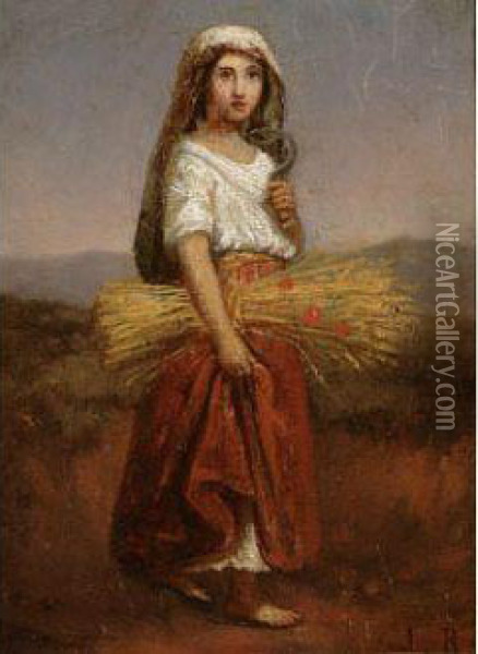 Jeune Paysanne Romaine Revenant Des Moissons, Circa 1830 Oil Painting - Louis-Leopold Robert