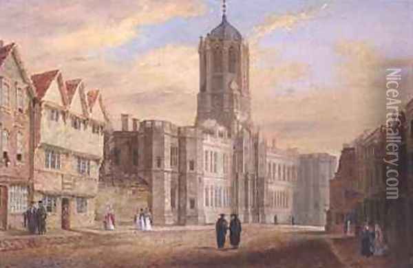 Oxford Tom Tower and the West Front of Christ Church College Oil Painting - J. Harwood