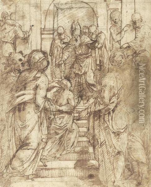 The Presentation Of The Virgin In The Temple Oil Painting - Bernardino Gatti, Il Sojaro