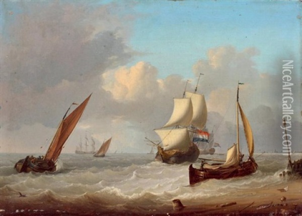 Voiliers Hollandais Et Barques Pres De La Jetee Oil Painting - Jan van Os